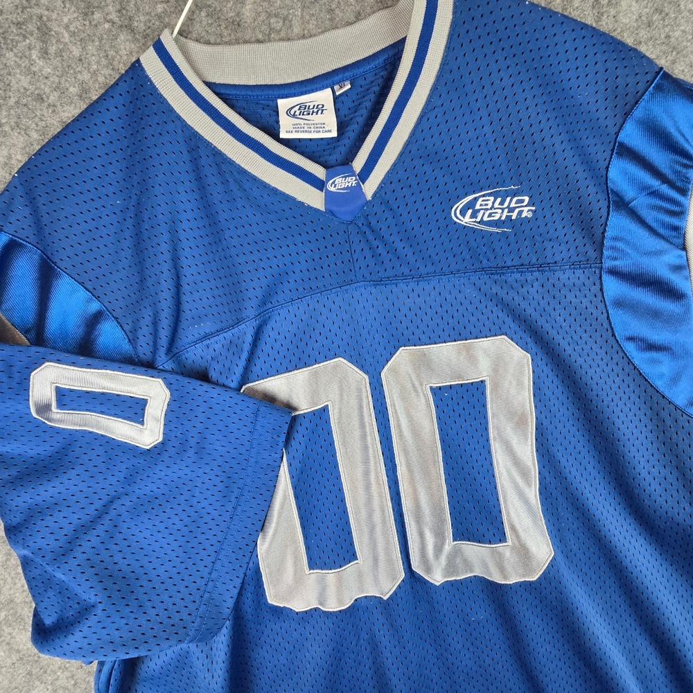 Bud Light Football Jersey Mens XL Blue 00 Beer Promo Advertising Mesh Shirt XL